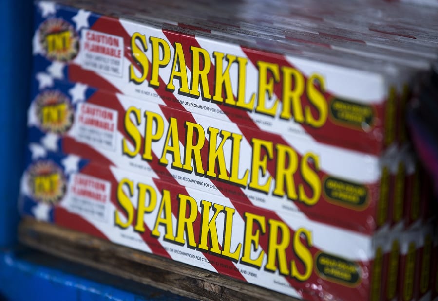 An assortment of sparklers are seen on display at TNT Fireworks Warehouse in Salmon Creek.