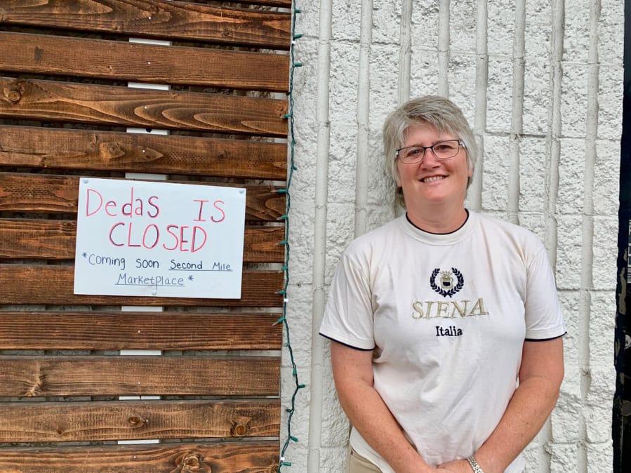 Holly Hansen in front of Second Mile Marketplace, a new commercial kitchen/food hub venture.