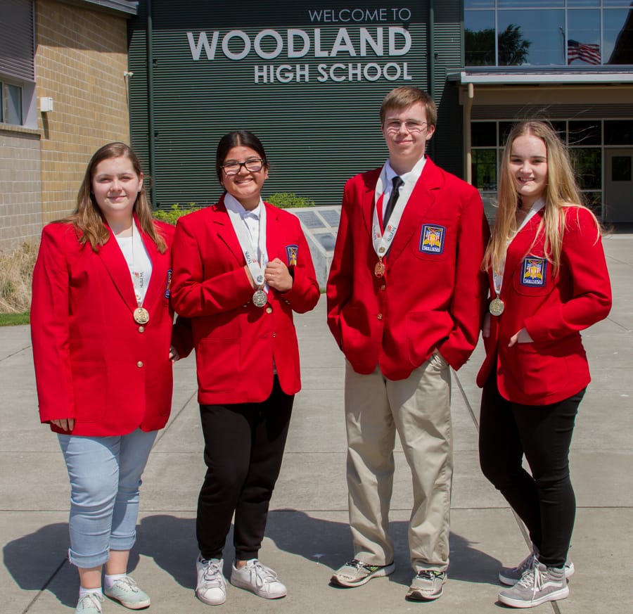 Woodland: Woodland High School SkillsUSA medal winners, from left, Katelyn Paulson, Camila Avelar, Caleb Mouat and Brooke Schimmel.