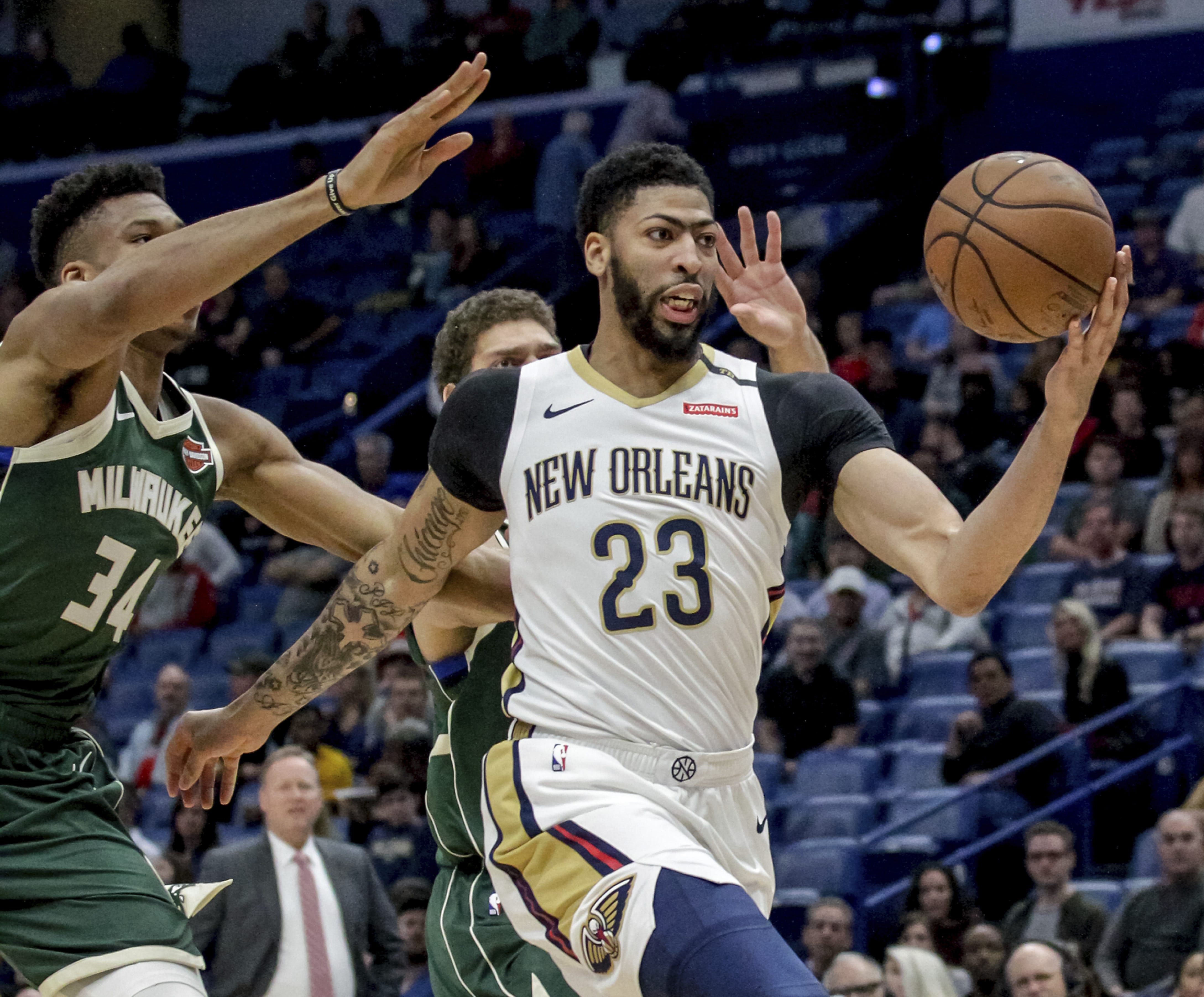 The New Orleans Pelicans have agreed to trade Anthony Davis (23) to the Los Angeles Lakers for point guard Lonzo Ball, forward Brandon Ingram, shooting guard Josh Hart and three first-round draft choices. The people spoke to The Associated Press on Saturday, June 15, 2019, on condition of anonymity because the trade cannot become official until the new league year begins July 6.