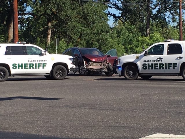 A Clark County Sheriff's deputy sustained injuries that were not life-threatening after being T-boned in a five-car crash Monday on Northeast Fourth Plain Boulevard and Northeast 162nd Avenue.