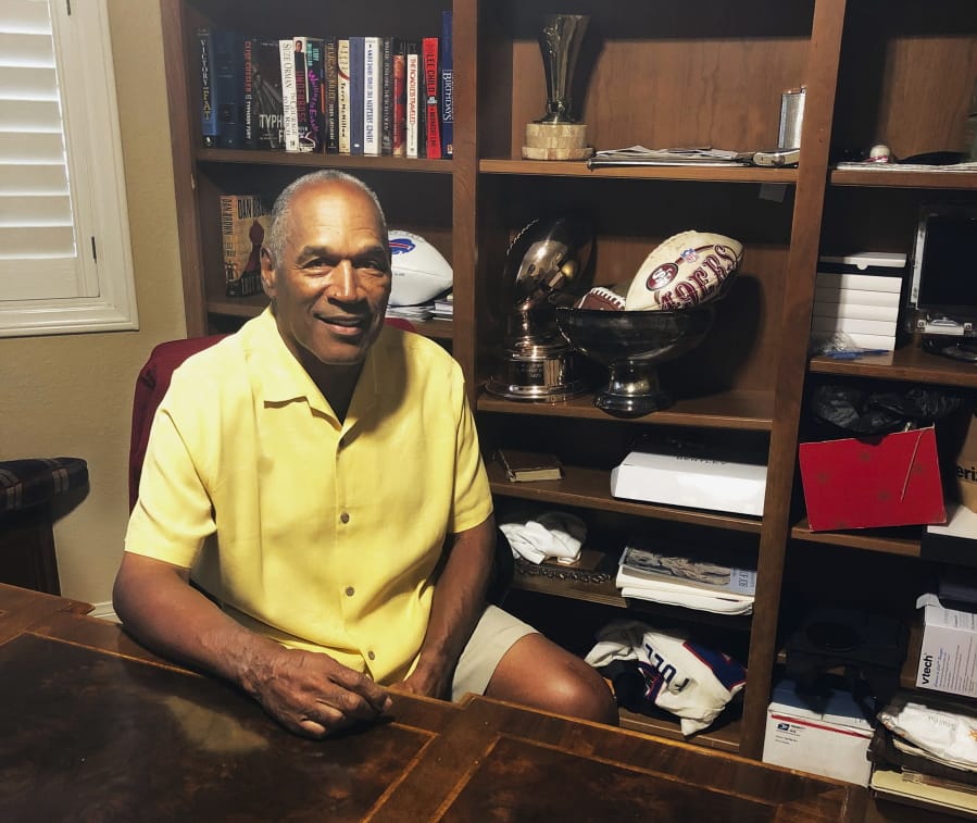 O.J. Simpson in his Las Vegas area home Thursday. After 25 years living under the shadow of one of the nation’s most notorious murder cases, Simpson says his life now is fine.