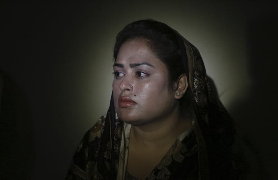 In this May 14, 2019, photo, Pakistani Christian Natasha Masih, speaks to the Associated Press in Faisalabad, Pakistan. Natasha begged her mother to bring her home from China, but it took an elaborate scheme devised by a small cabal of Christian men in her hometown of Faisalabad, in Pakistan’s Punjab province, to orchestrate her escape from what began as an unhappy marriage, and ended in prostitution. (AP Photo/K.M.