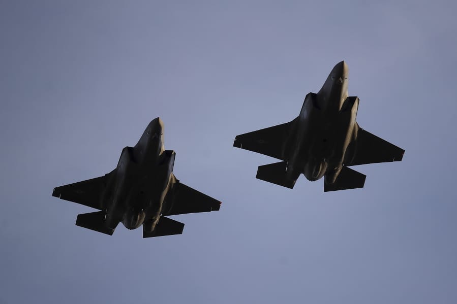 U.S. Air Force F-35 A-fighter jets from the 31st Test Evaluation Squadron at Edwards Air Force Base fly over Levi’s Stadium on Nov. 1, 2018, in Santa Clara, Calif.