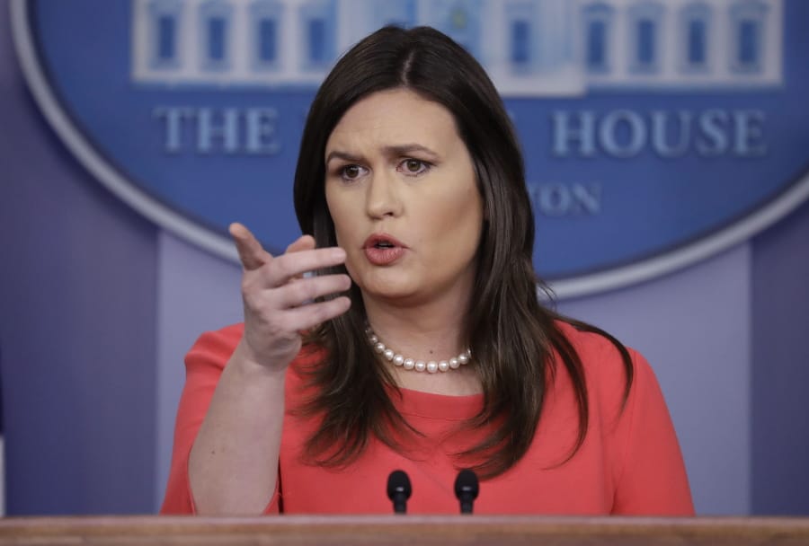 FILE - In this Jan. 28, 2019, file photo, White House press secretary Sarah Sanders speaks during a press briefing at the White House in Washington. President Donald Trump says Sanders is leaving her job as press secretary at the end of June.