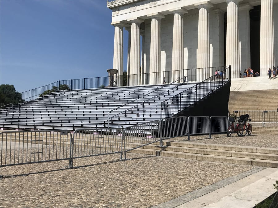 The stage and bleachers for President Donald Trump’s July Fourth address on the steps of the Lincoln Memorial are seen June 28. Michael E.