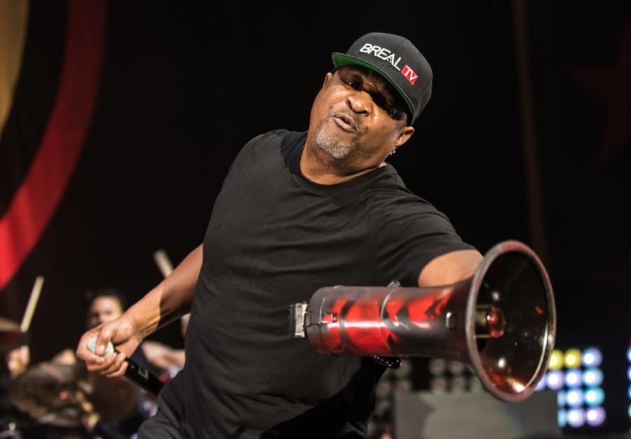 Chuck D of Prophets of Rage performs at the Shoreline Amphitheatre on Sept. 13, 2016, in Mountain View, Calif.