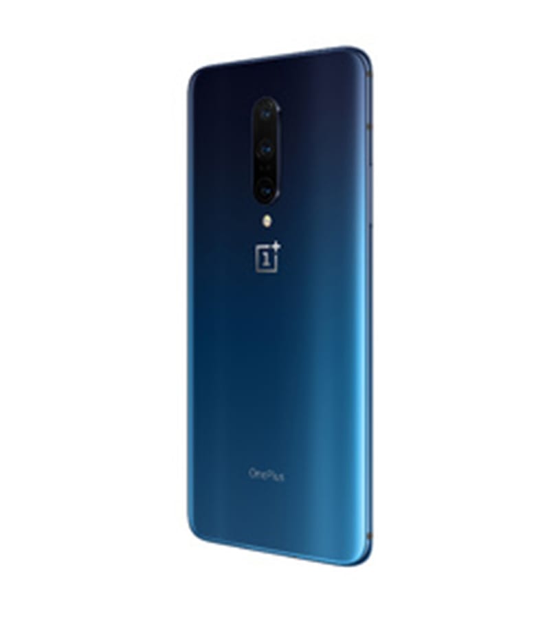 The back of the OnePlus 7 Pro in Nebula Blue, which is a great-looking color.
