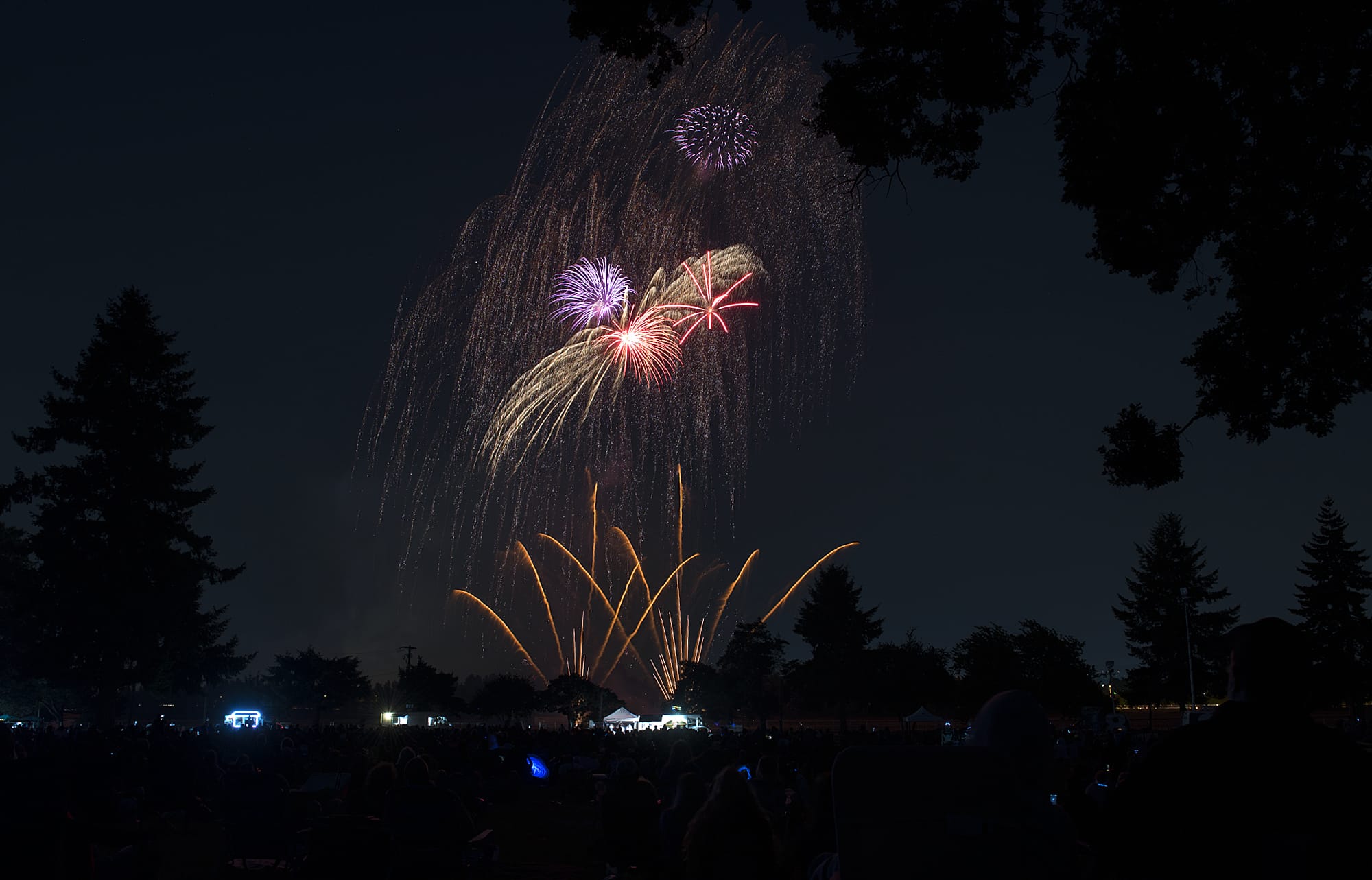 Fireworks light the night sky to the delight of the crowd during Fourth of July festivities at Fort Vancouver National Historic Site on Thursday evening, July 4, 2019.