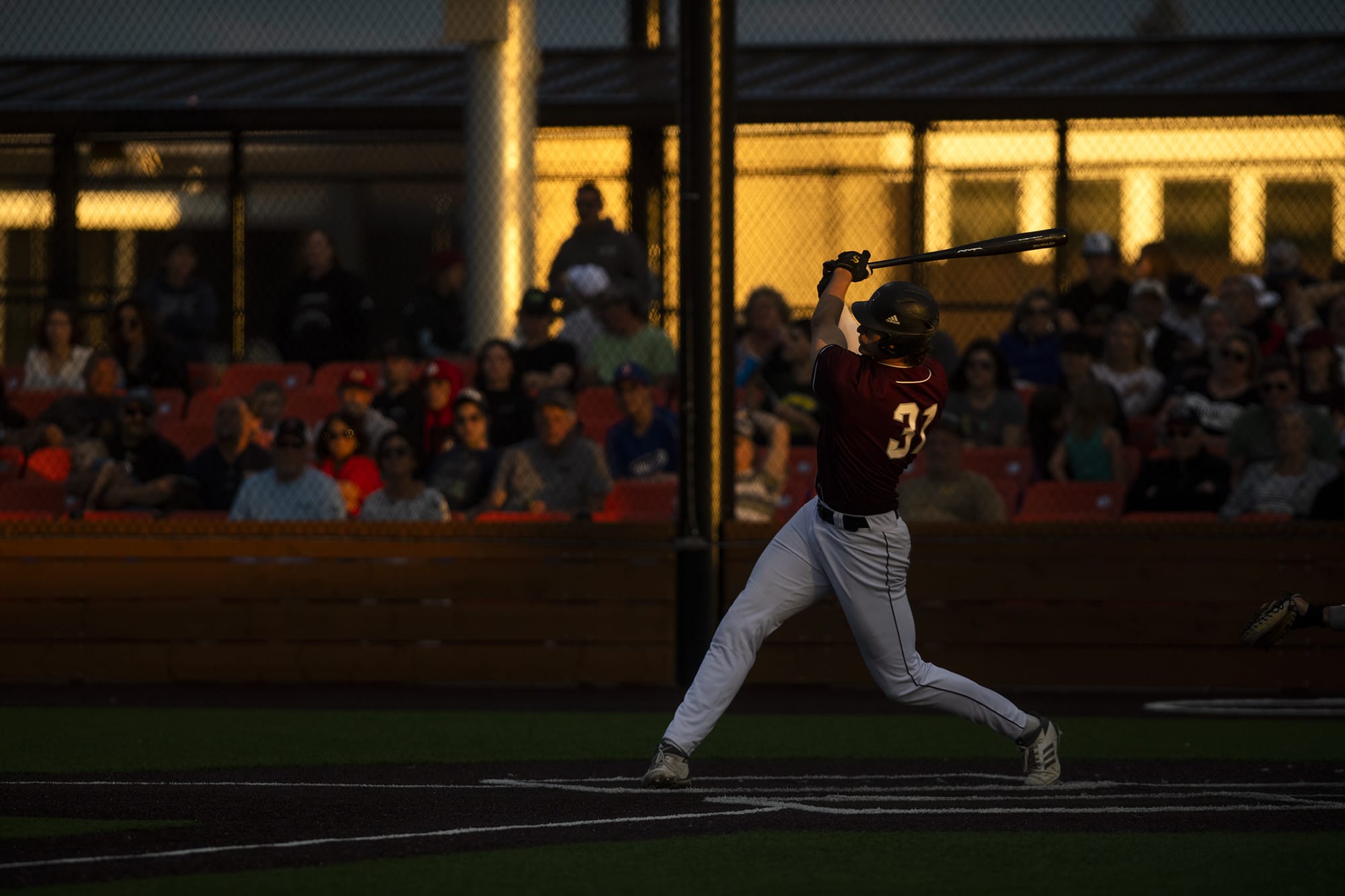 The Ridgefield Raptors' Michael Hicks (31), shown here on Friday, hit a home run on Saturday against the Cowlitz Black Bears.