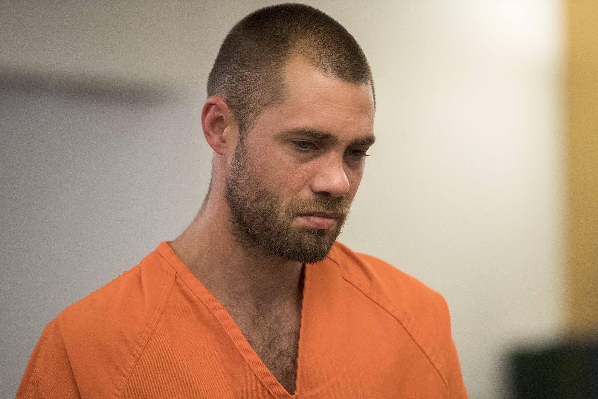 Daniel Scott Berry, 33, of Vancouver makes a first appearance Tuesday morning in Clark County Superior Court on suspicion of vehicular homicide in connection with a fatal July 8 crash in Battle Ground.