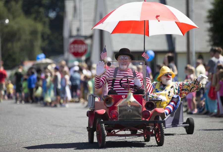 Members of the Southwest Washington Shrine Clowns entertain the crowds at the annual Camas Days Grand Parade in 2017.