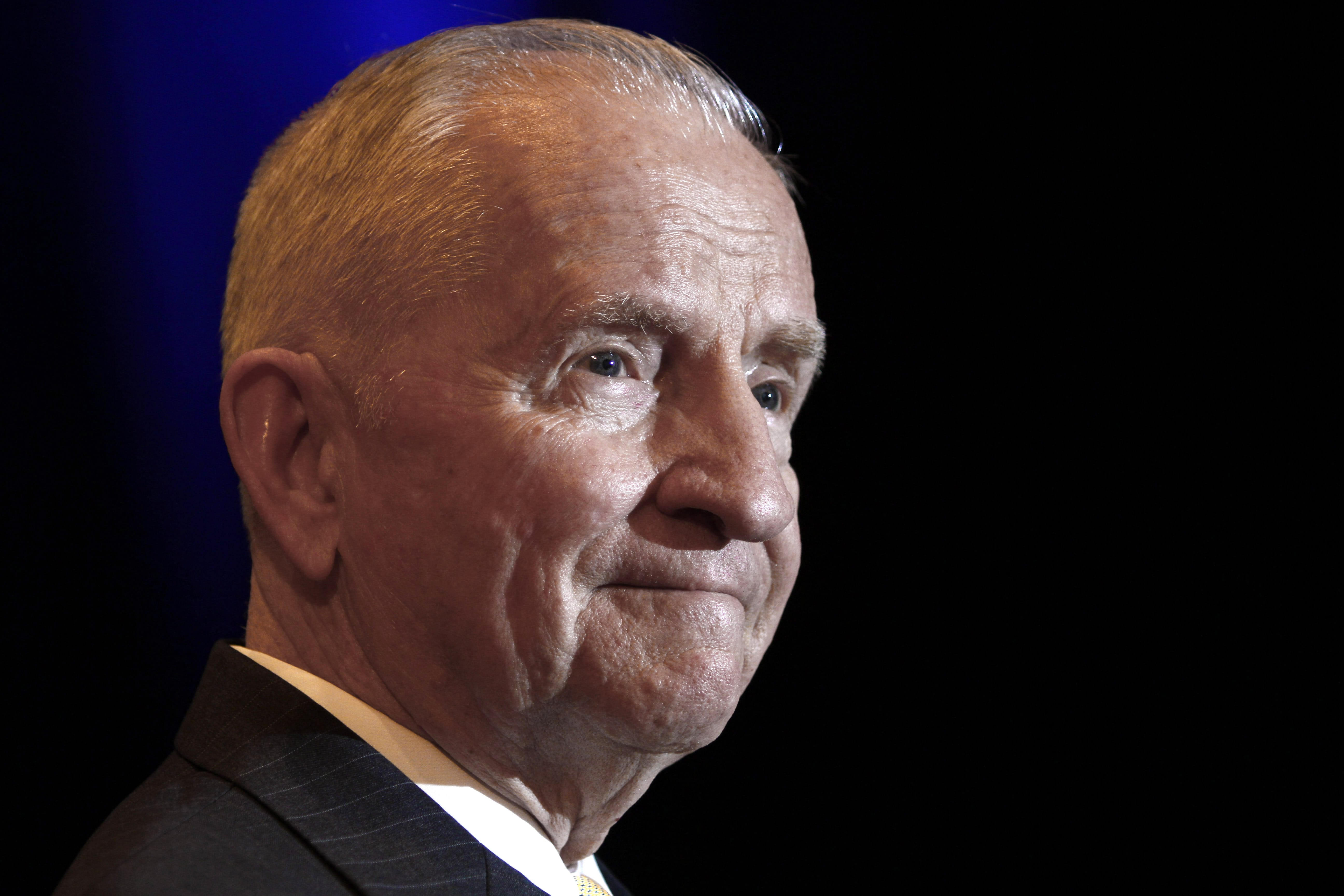 FILE - In this April 20, 2019, file photo, Ross Perot listens to a reporter's question during a news conference before accepting the Command and General Staff College Foundation's 2010 Distinguished Leadership Award in Kansas City, Mo. Perot, the Texas billionaire who twice ran for president, has died, a family spokesperson said Tuesday, July 9, 2019. He was 89.
