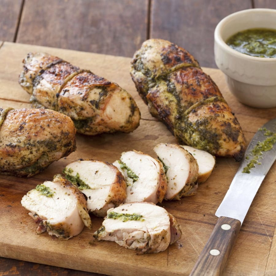 Grilled Pesto Chicken from the cookbook “Master of the Grill.” Joe Keller/America’s Test Kitchen