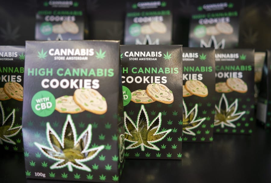 In this Thursday, June 6, 2019 photo, boxes of cookies are on sale at a Cannabis light store in Rome. It’s been called Italy’s ‘‘Green Gold Rush,’’ a flourishing business around light marijuana that has created 15,000 jobs and an estimated 150 million euros worth of annual revenues in under three years. But the budding sector is facing a political and judicial buzzkill.