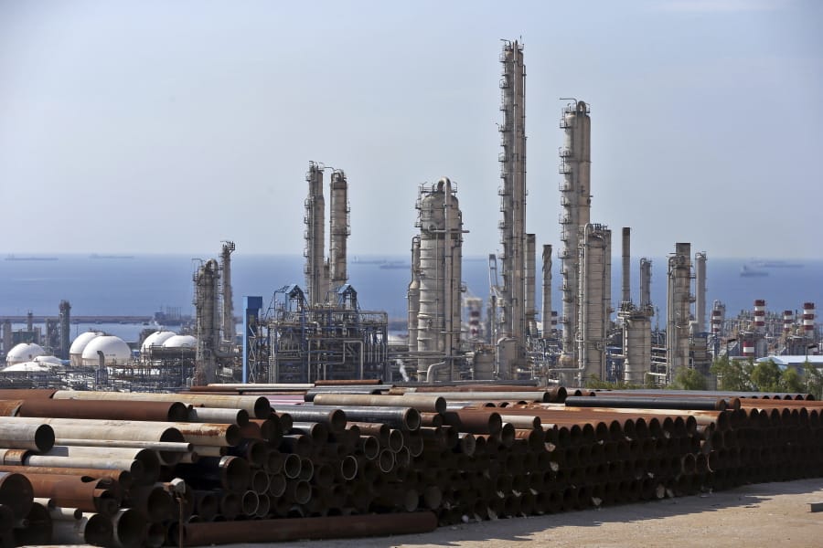 FILE-- This Nov. 19, 2015 file photo shows a general view of a petrochemical complex in the South Pars gas field in Asaluyeh, Iran, on the northern coast of Persian Gulf. When it comes to saving Iran’s nuclear deal, Europe finds itself in the impossible situation of trying to salvage an accord unraveling because of the maximalist U.S. sanctions campaign.