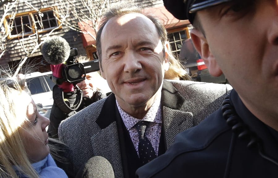 FILE - In this Jan. 7, 2019 file photo, actor Kevin Spacey arrives at district court in Nantucket, Mass. A young man who says Kevin Spacey groped him in a Nantucket bar in 2016 has dropped his lawsuit against the Oscar-winning actor.