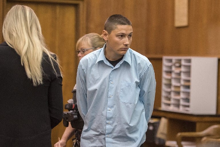 Jaycob Trotter, who pleaded guilty to first-degree manslaughter and was sentenced to 6½ years in prison in the vehicle dragging death of 16-year-old Cesar D. Ortiz-Velasco in May 2017, is taken into custody Monday morning in Clark County Superior Court.