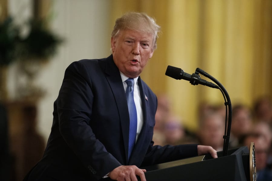 President Donald Trump speaks during an event on the environment in the East Room of the White House, Monday, July 8, 2019, in Washington.