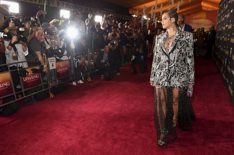 Beyonce arrives at the world premiere of “The Lion King” on Tuesday at the Dolby Theatre in Los Angeles.