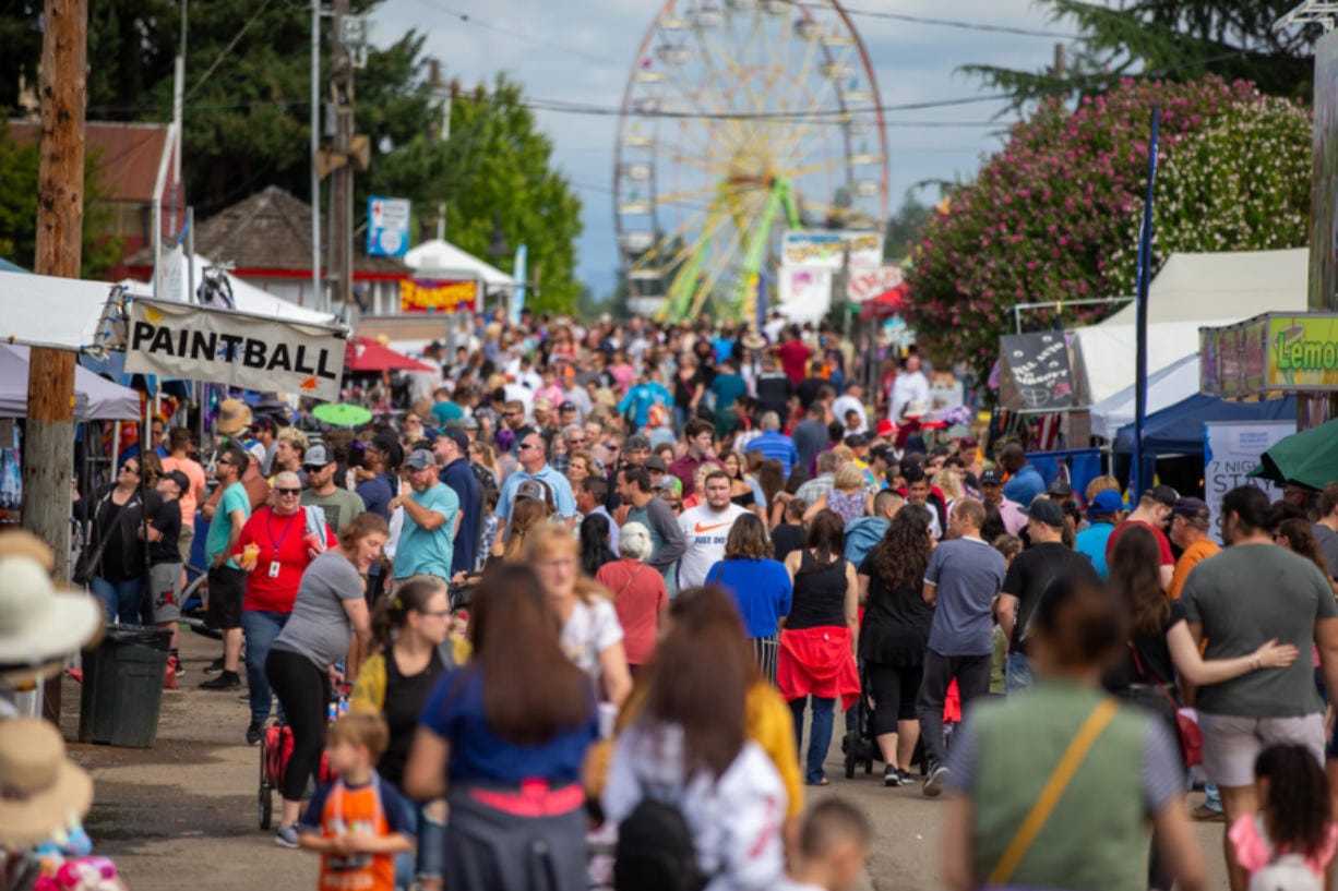 Crowds fill the main midway Sunday during the final day of the Clark County Fair. (Randy L.