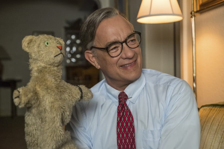 This image released by Sony Pictures shows Tom Hanks as Mister Rogers in a scene from “A Beautiful Day In the Neighborhood,” in theaters on Nov. 22.