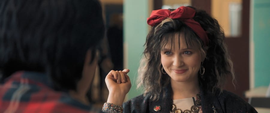 This image provided by Warner Bros. Entertainment Inc. shows Nell Williams in a scene from Warner Bros.’ “Blinded by the Light,” which is about a young Pakistani-British teen in 1980s Britain whose life is transformed when a friend introduces him to Bruce Springsteen’s music. (Warner Bros. Entertainment Inc.
