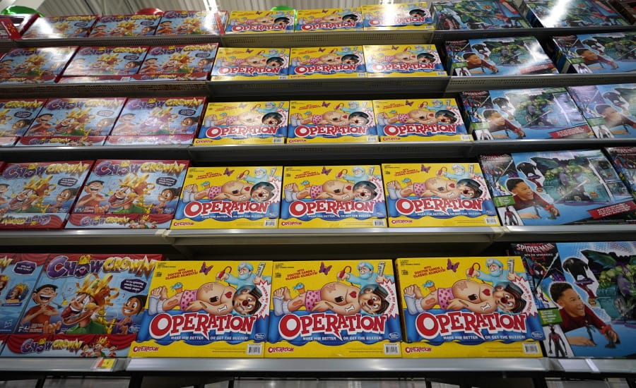The board game Operation, made by Hasbro, is displayed on shelves in the expanded toy section on Nov. 9, 2018, at a Walmart Supercenter in Houston. David J.