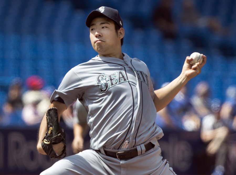 Seattle Mariners starting pitcher Yusei Kikuchi throws against the Toronto Blue Jays during the seventh inning a baseball game in Toronto, Sunday Aug. 18, 2019.
