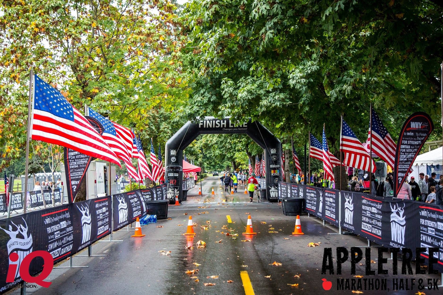 The start/finish line for the PeaceHealth AppleTree Marathon on Officer's Row at the Fort Vancouver National Site.
