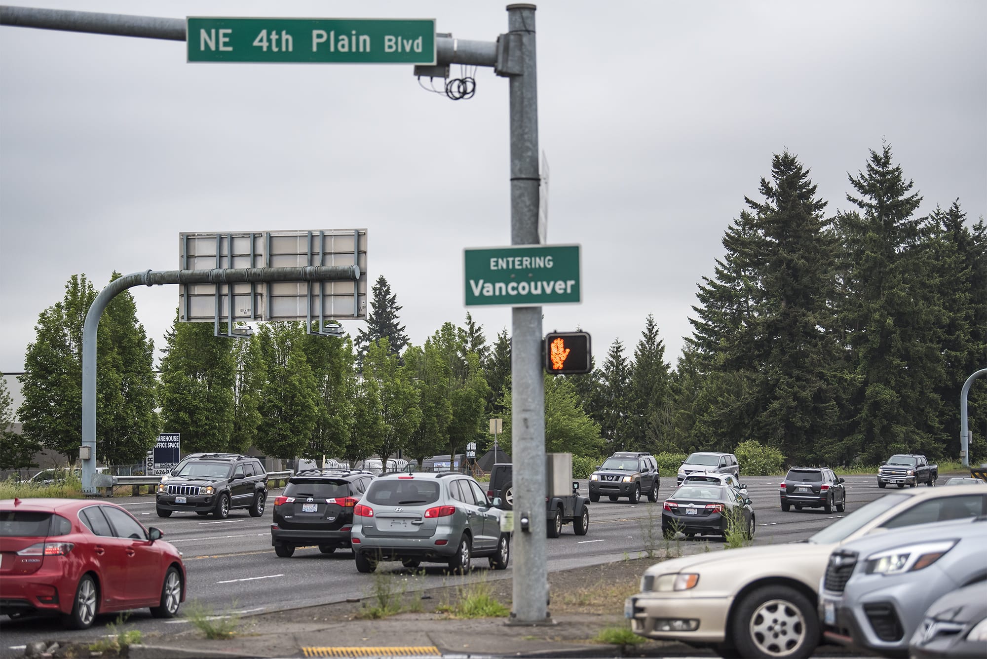 Commuters drive through the intersection of Highway 500 and Northeast Fourth Plain Boulevard during rush hour on May 23.