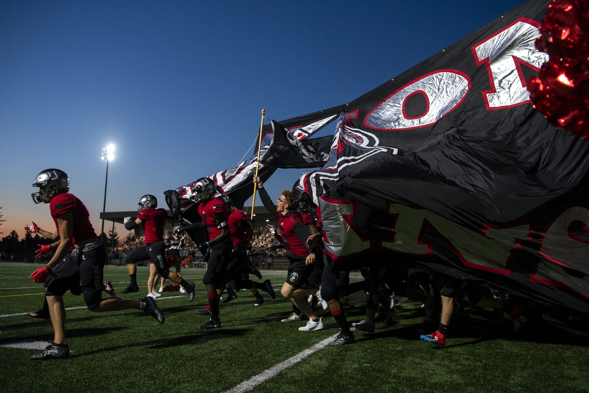 Union runs onto the field before Friday nightÕs game at McKenzie Stadium in Vancouver on Sept. 6, 2019.