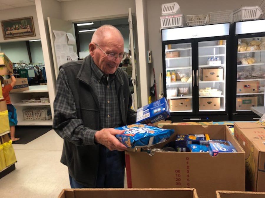 Meadow Homes: Chris Schlegel, who will turn 99 on Monday, has volunteered in the food room of the Society of St. Vincent de Paul in Vancouver for 14 years.
