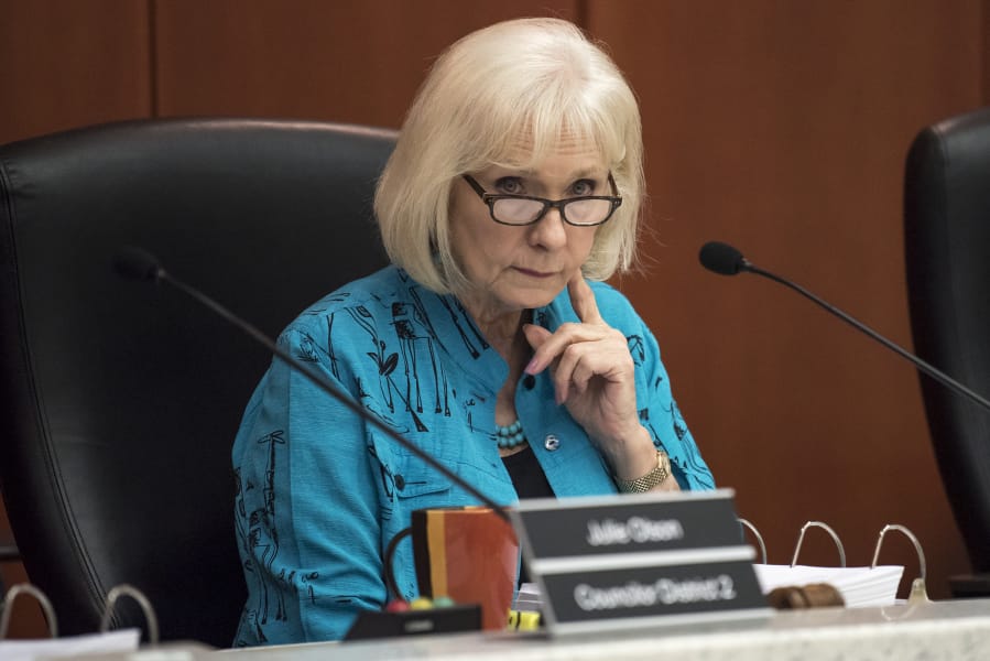 Eileen Quiring, Clark County Council chair, listens to a presentation of the Correction Facility Advisory Commission Report on Wednesday morning.