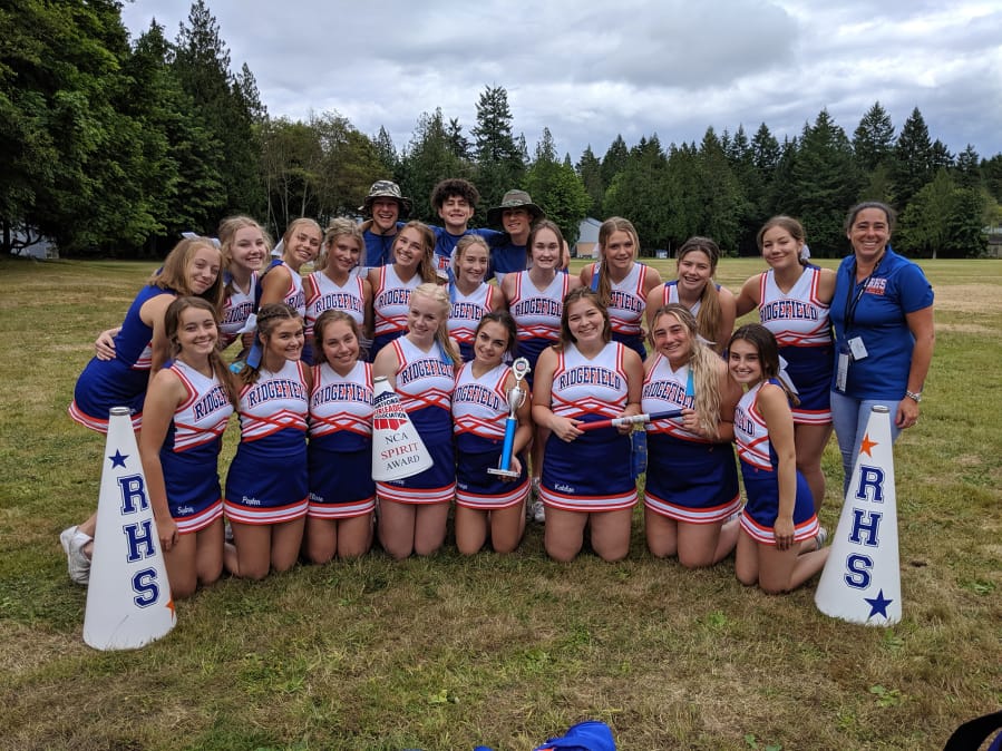 Ridgefield: Ridgefield High School’s cheer team took first place in the Band Dance Competition and was voted Most Spirited Squad at the National Cheerleaders Association Varsity Camp in Olympia.