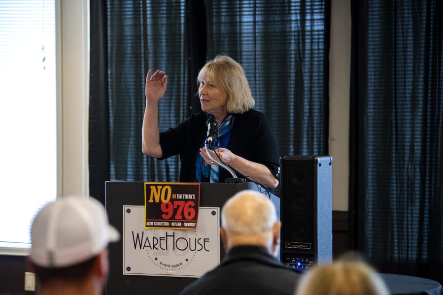 "As you're probably aware, the transportation benefit district, TBD, does not mean 'to be determined,' " says Vancouver Mayor Anne McEnerny-Ogle. But she says that transportation benefit districts might be under threat from a ballot initiative.