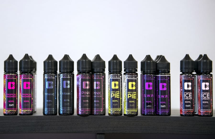 A selection of Dot Com Vapor E-liquid flavors are available for purchase at the store in east Vancouver. There are 31 flavors of the Dot Com Vapor e-liquid line, and more flavors to choose from other brands.