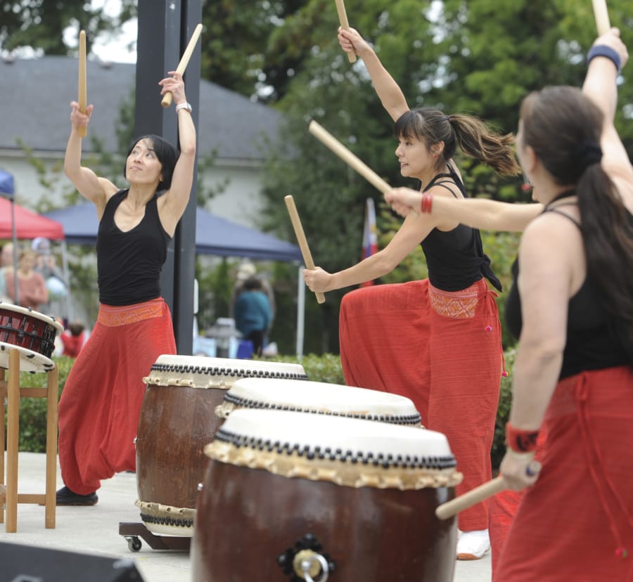 Takohachi performs Japanese Taiko drumming at the 2018 Multicultural Festival in Ridgefield.