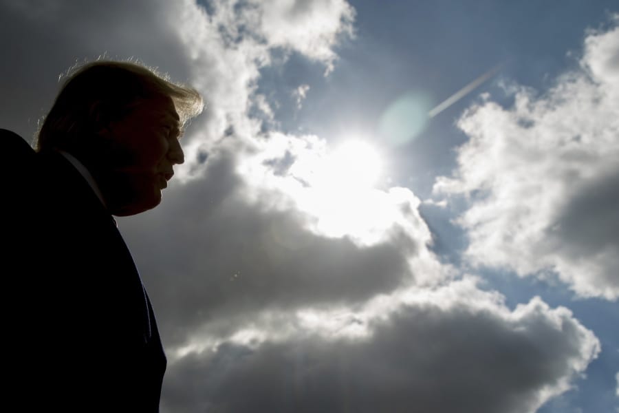 FILE - In this Oct. 27, 2018 file photo, President Donald Trump speaks to reporters in Indianapolis. An AP-NORC Center poll released on Thursday, Sept. 12, 2019, finds Americans are most unhappy with Trump on his handling of climate change.