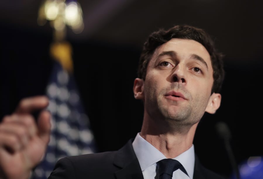 FILE - In this June 20, 2017, file photo, Democratic candidate for 6th congressional district Jon Ossoff concedes to Republican Karen Handel at his election night party in Atlanta. Ossoff, D-Ga., will challenge Republican U.S. Sen. David Perdue in 2020, the Democrat tweeted Monday night, Sept. 9, 2019.