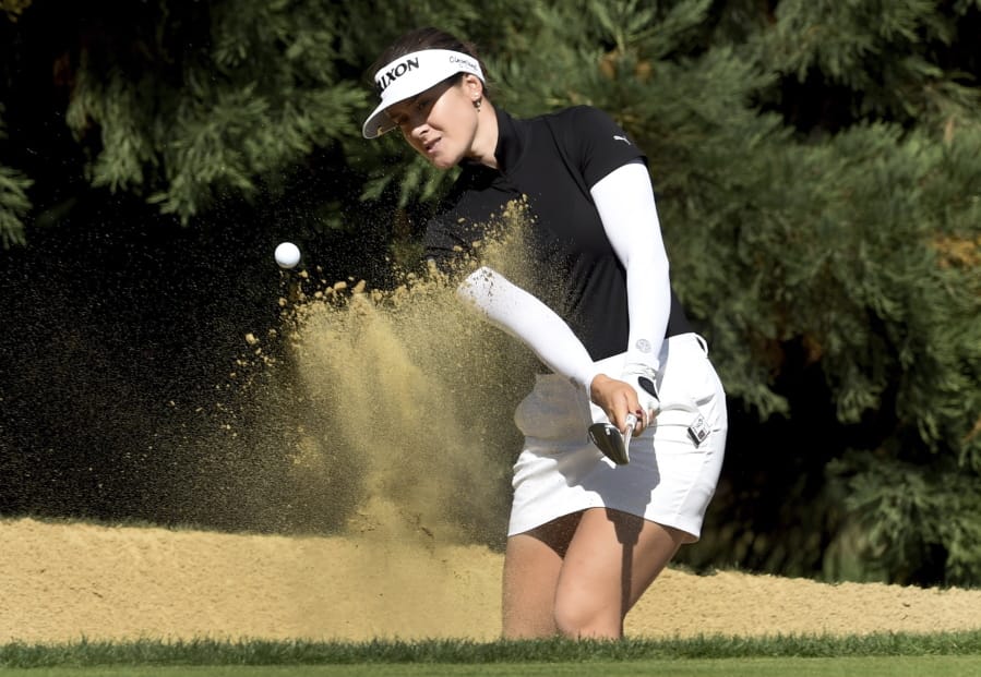 Hannah Green of Australia hits out of a bunker on the fifth hole during the final round of the LPGA Cambia Portland Classic golf tournament in Portland, Ore., Sunday, Sept. 1, 2019.
