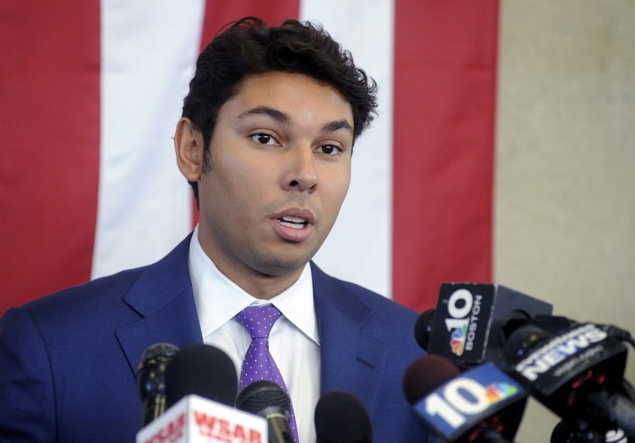 FILE - In this Oct. 16, 2018 file photo, Mayor Jasiel Correia speaks about his indictment during a news conference in Fall River, Mass. Correia was arrested on Friday, Sept. 6, 2019, and faces additional charges.