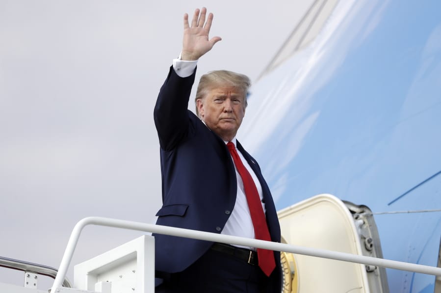 President Donald Trump boards Air Force One for a trip to Albuquerque, N.M. for a campaign rally, Monday, Sept. 16, 2019, in Andrews Air Force Base, Md.