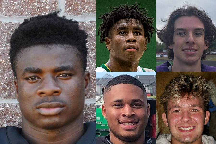 Camas' Jacques Badolato-Birdsell is the Week 1 football player of the week, beating out (clockwise from top left) Evergreen's Zyell Griffin, Columbia River's Jacob Ayers, La Center's Tom Lambert and Union Isaiah Jones.