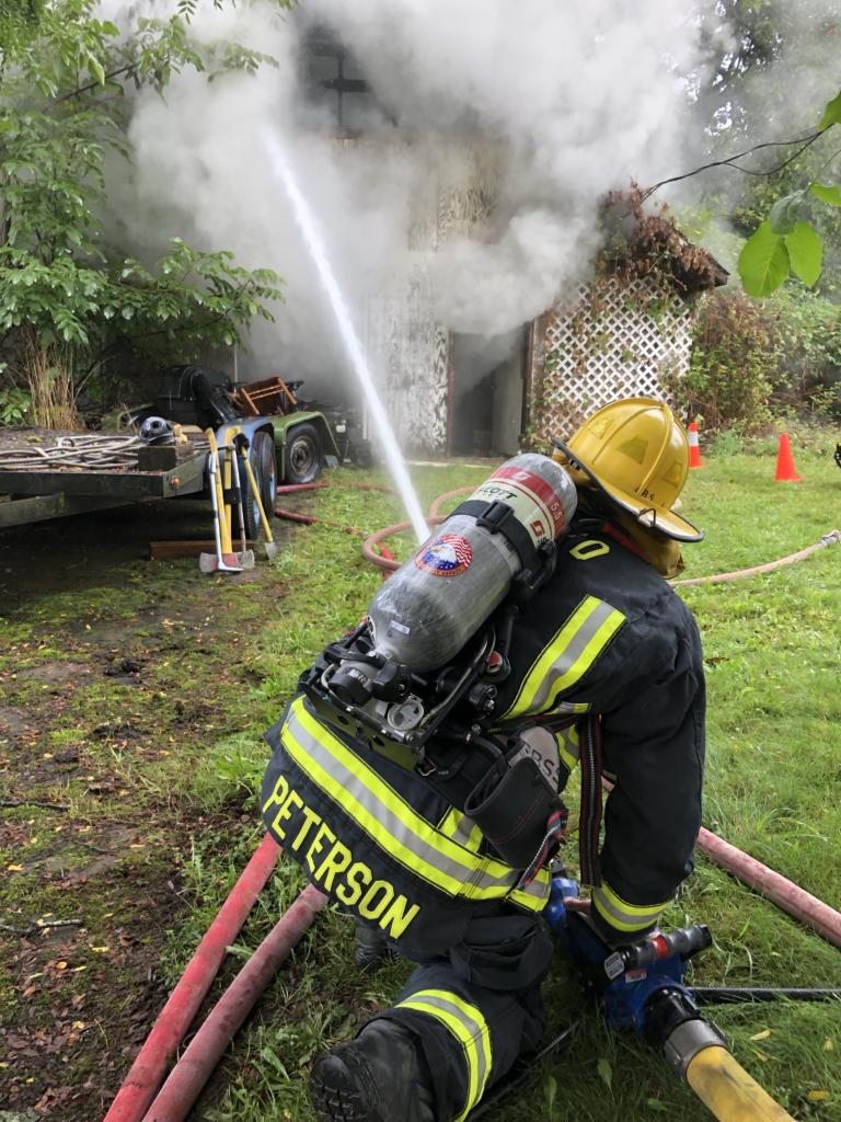 Camas-Washougal fire firefighters battle an outbuilding fire on G Street in 2019.