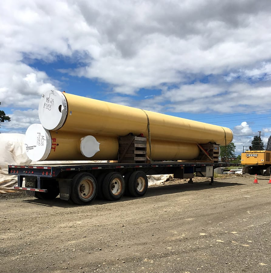 Pipes sit on a trailer waiting to be unloaded and installed as part of the Willamette Water Supply Program, which will add a new water filtration plant and more than 30 miles of pipeline to accommodate future population growth in Washington County, Ore.