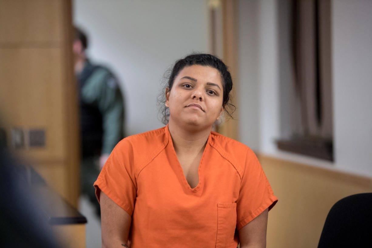 Esmeralda Lopez-Lopez, 22, a mother who allegedly kidnapped her 5-year-old daughter during a supervised visit at Vancouver Mall nearly a year ago and took her to Mexico, makes a first appearance in Clark County Superior Court on Friday morning, Oct. 4, 2019.