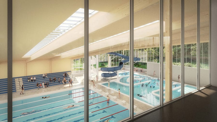 A rendering of how the competition and leisure pool at the proposed Camas community center could look.