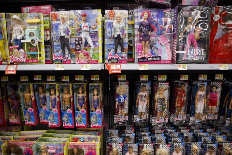 Mattel Barbie dolls are displayed inside a Walmart store in Burbank, Calif. (Patrick T.