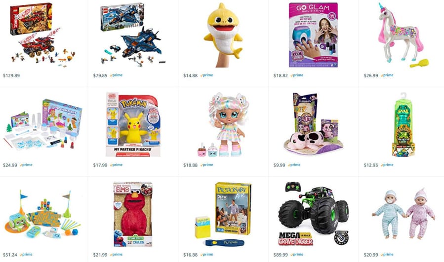 Some of the top 100 toys from the Amazon holiday toy list.